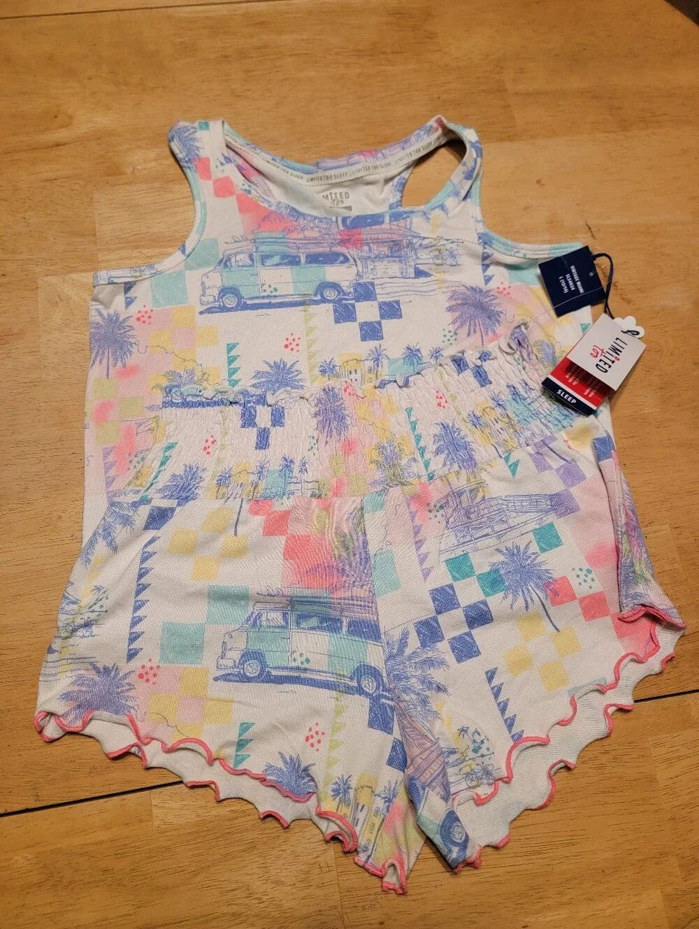 Limited Too Tank Top Short Sleepwear Set, Palm Tree Print, Multi Color, Large